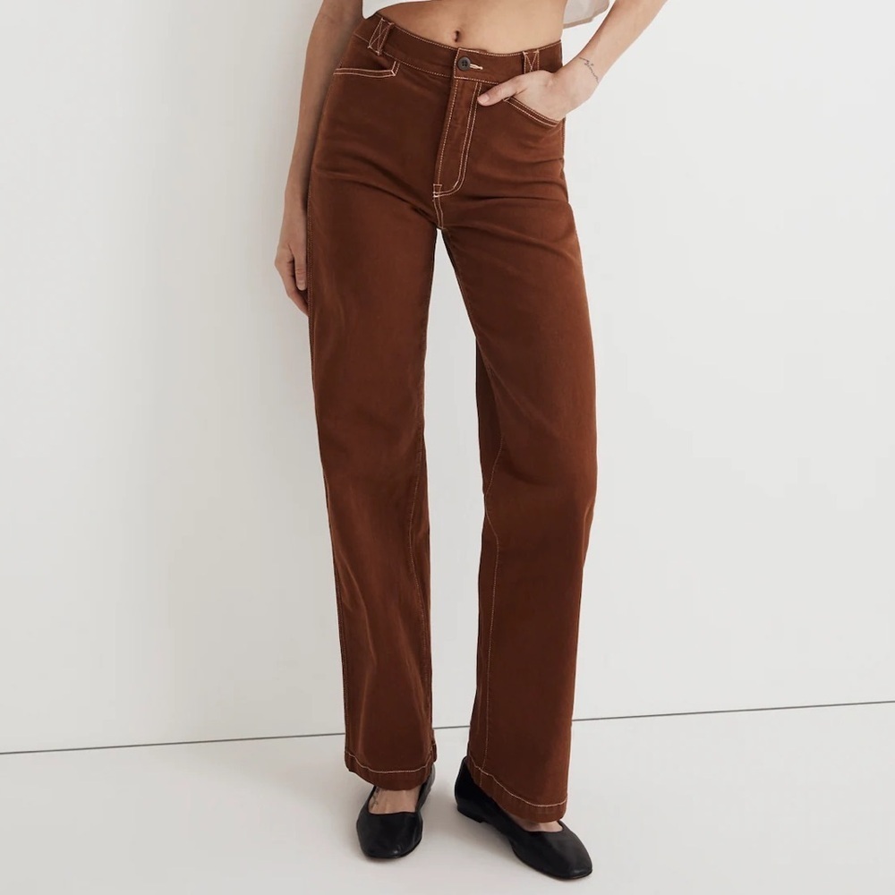 Madewell The Emmett Wide-Leg Pant: Garment Dyed Edition in Clifftop Brown 25